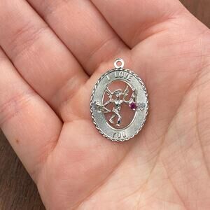 Vintage Crea 925 Sterling Silver "I Love You" Cupid Pendant Bracelet Charm